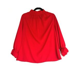 2 Hearts Red Mock Neck Keyhole Blouse Long Sleeve Ruffle Cuff Top T3019 Size M